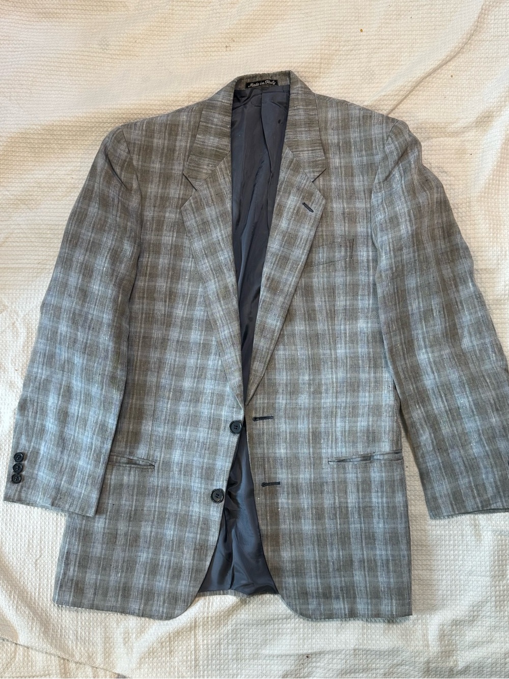 Vintage 80s Giorgio Armani 38R made in Italy Men's Gray Plaid Blazer - Jacket